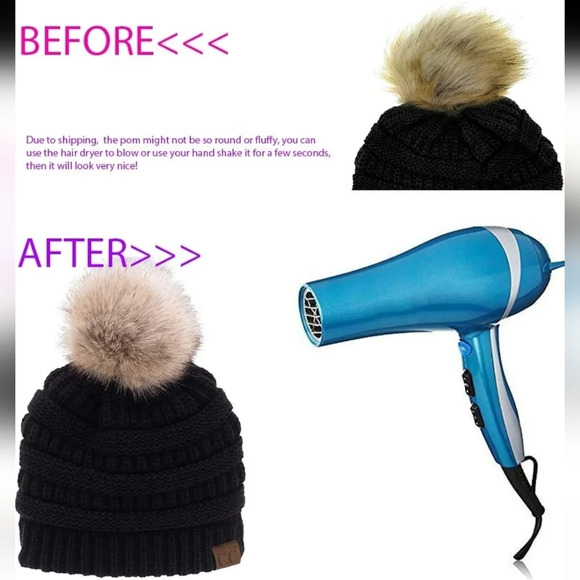 C.C Fuzzy Sherpa Fleece Lined Warm Soft Stretch Cable Knit Ribbed Beanie Beige - Picture 5 of 5